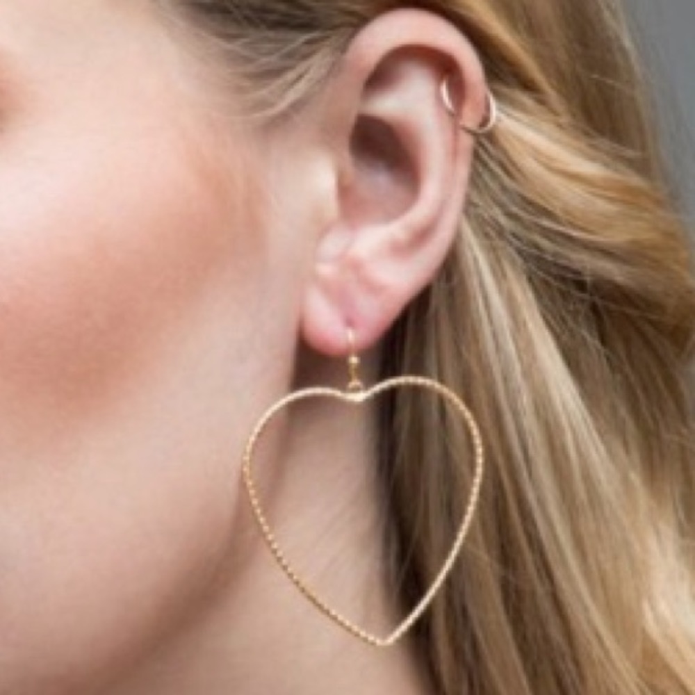 Open Heart Shape Drop Fish Hook Earrings
